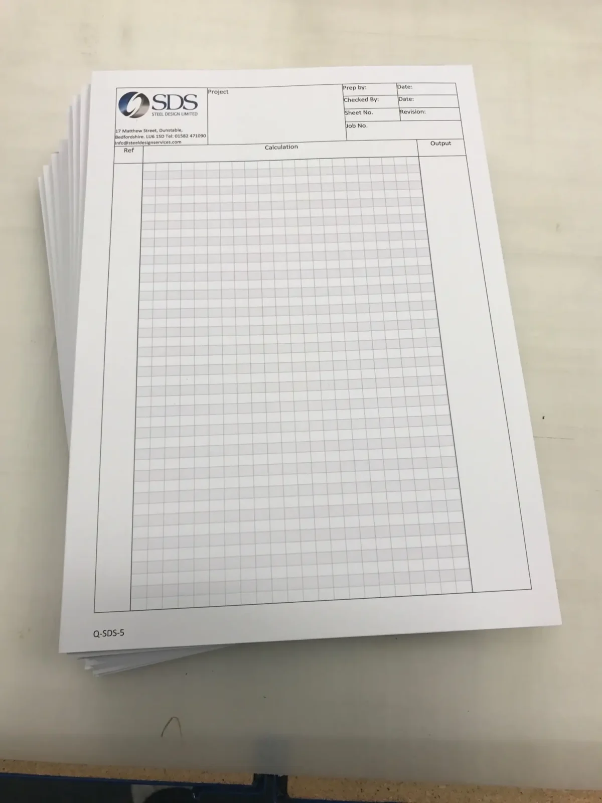 Stack of SDS steel design calculation sheets
