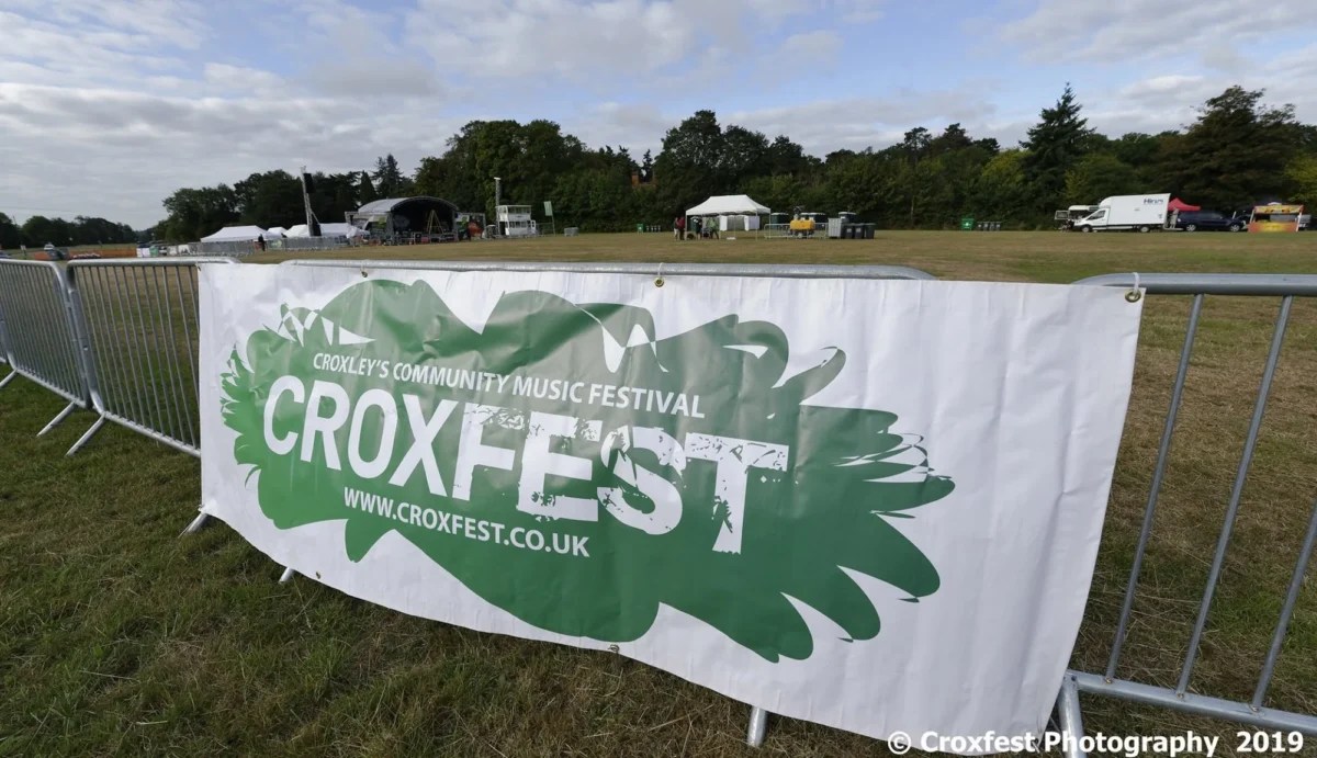 Croxfest community music festival banner beside outdoor stage