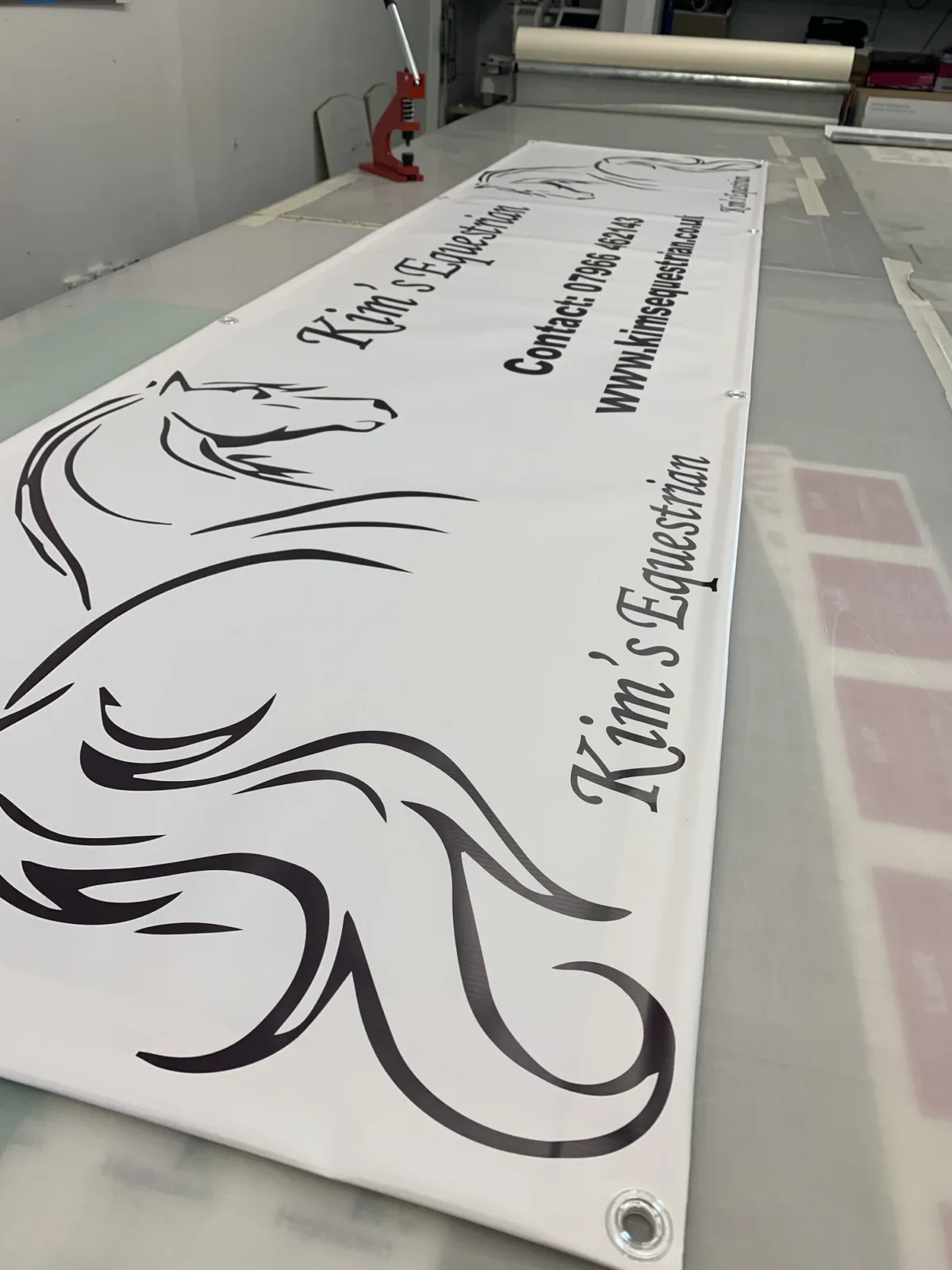 Kim's Equestrian banner featuring a stylised horse illustration
