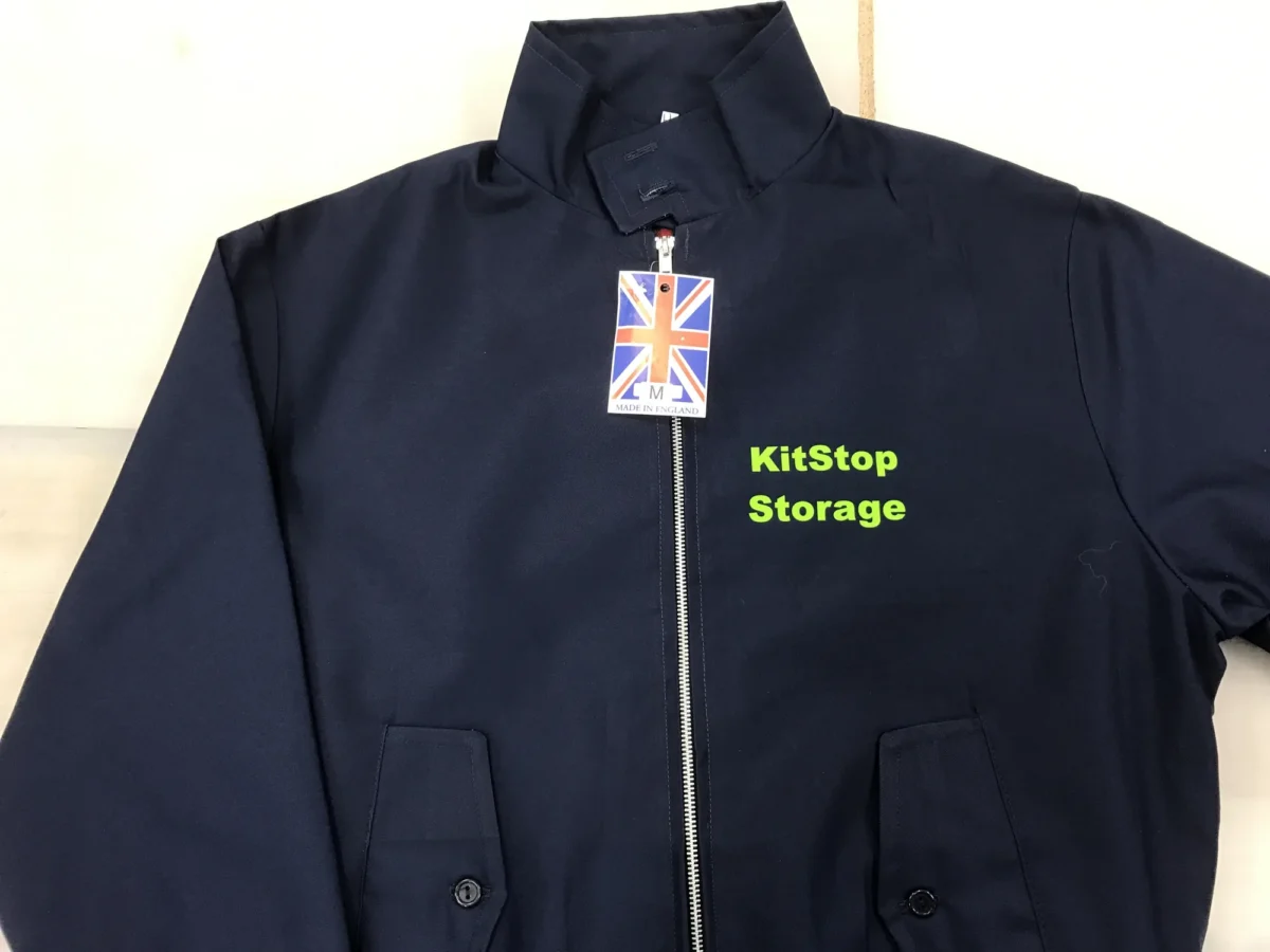 Navy KitStop Storage zip-up jacket with Union Flag label