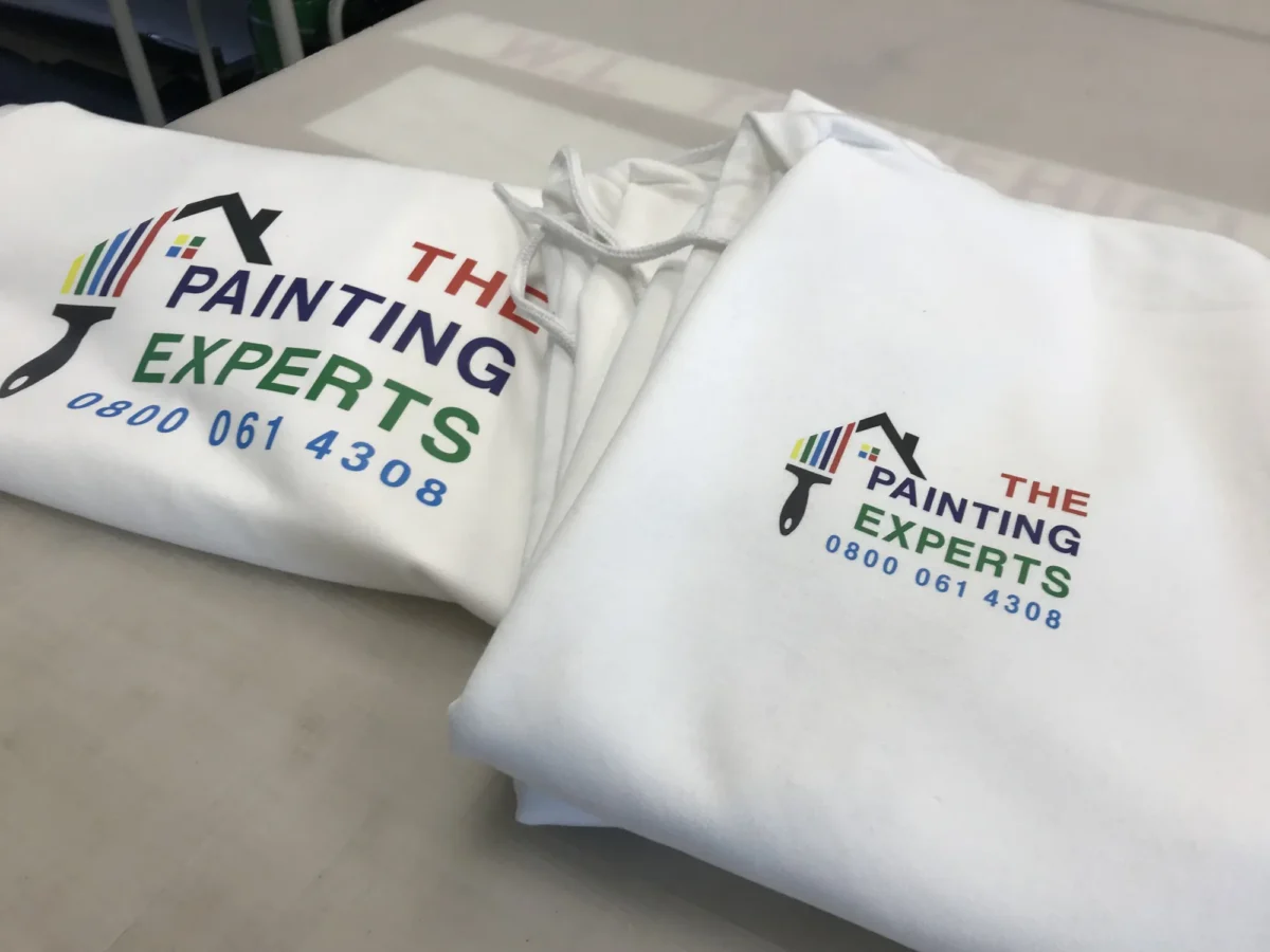 Branded white hoodies for The Painting Experts