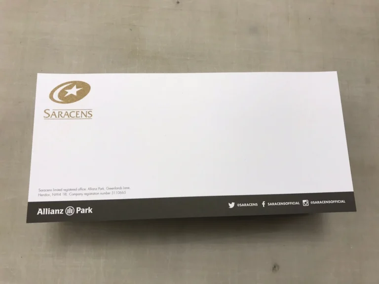 Saracens and Allianz Park branded compliment slip