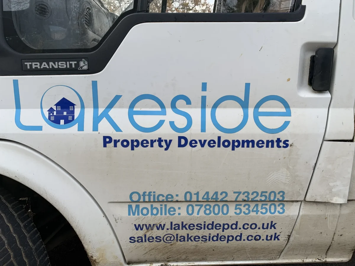 Lakeside Property Developments logo on white Ford Transit van