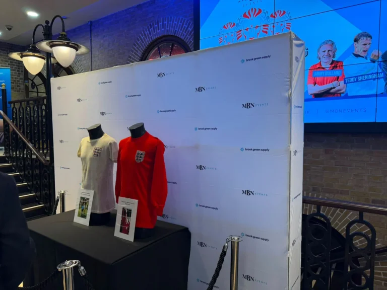 England football shirts displayed at MBN Events venue