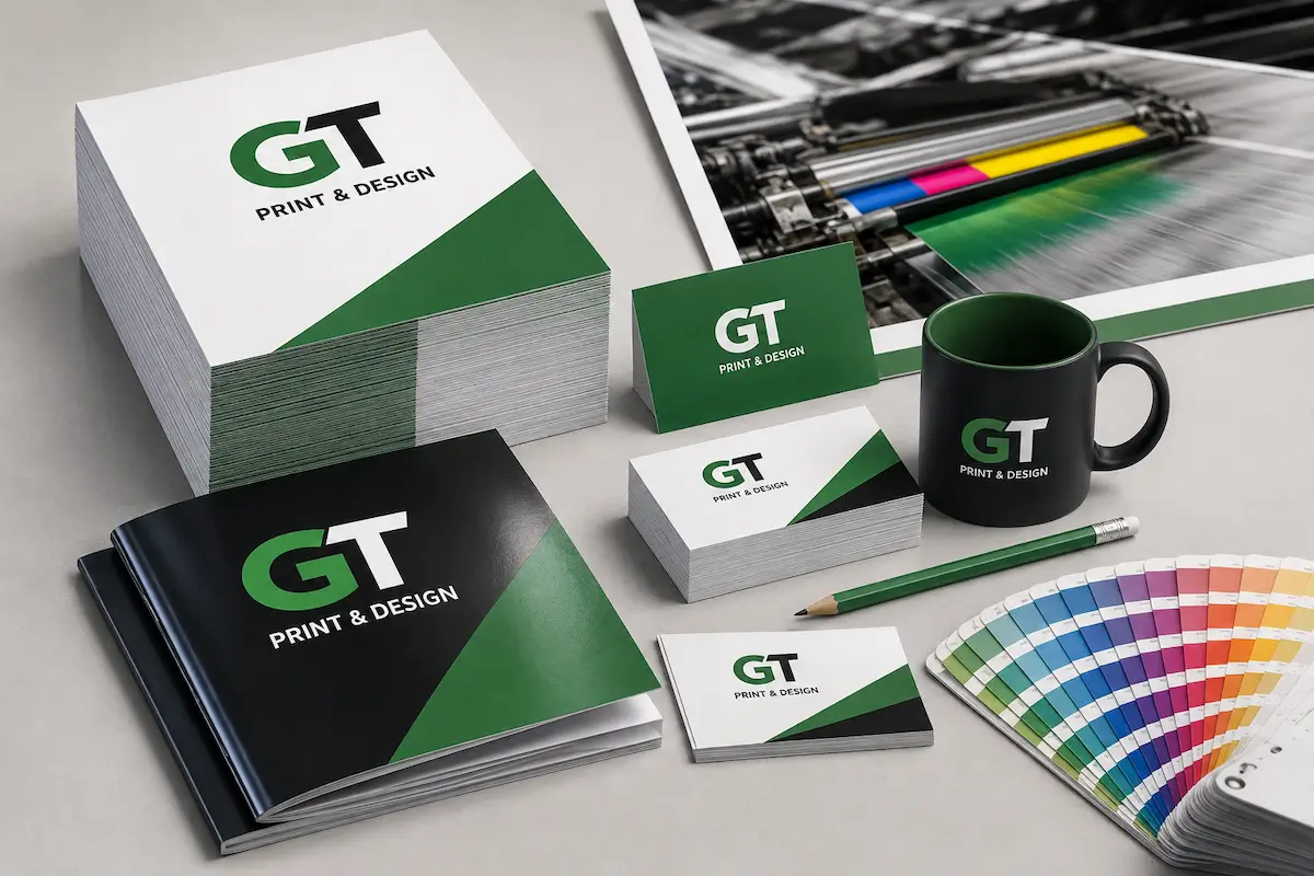 GT Print & Design branded stationery and materials