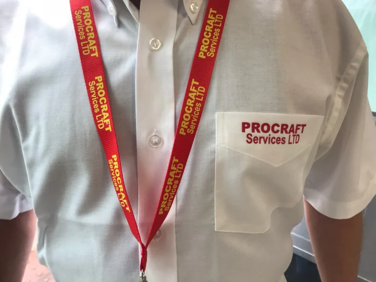 Procraft Services Ltd branded shirt and red lanyard