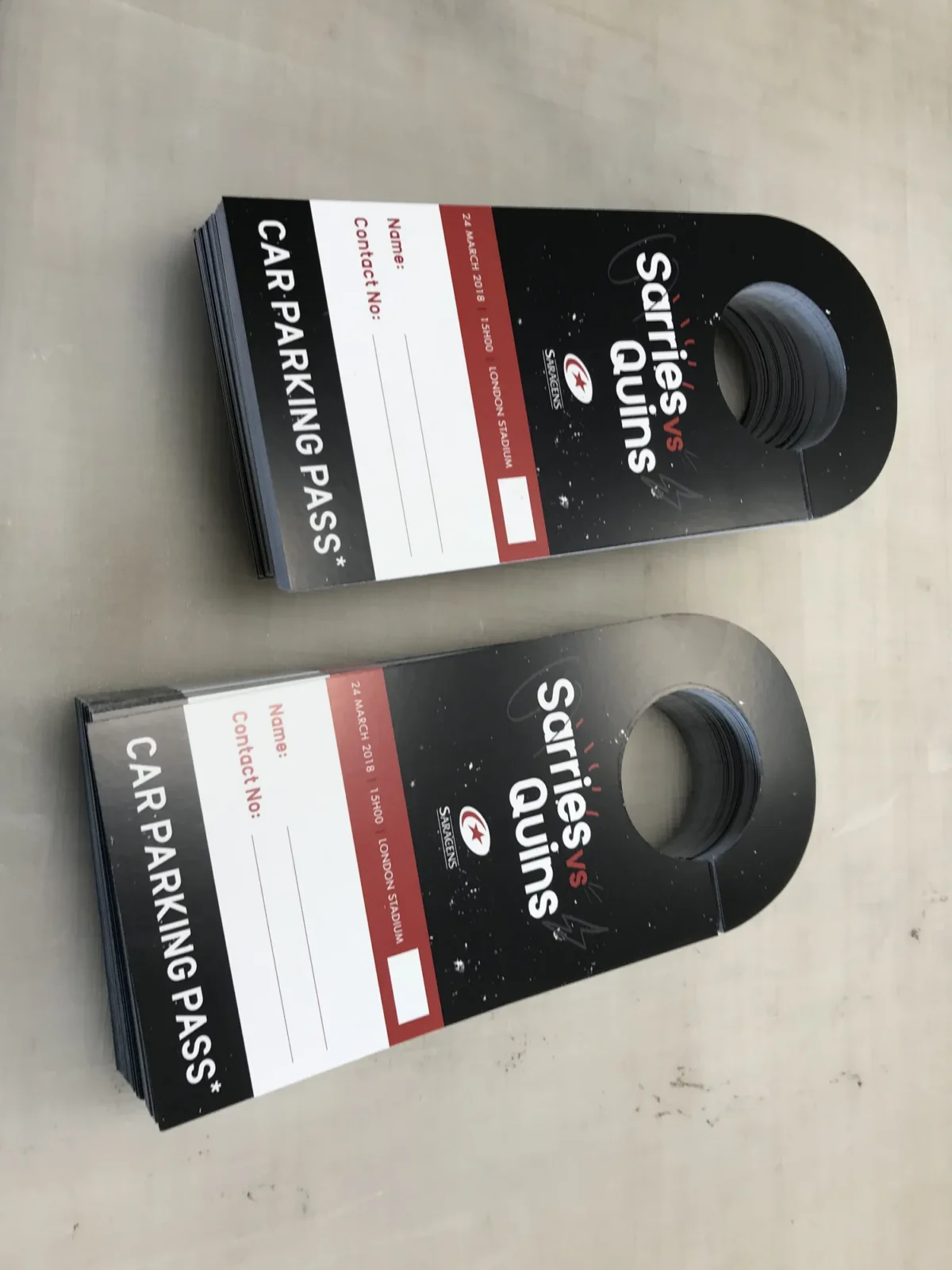 Stacks of Sarries versus Quins car parking passes