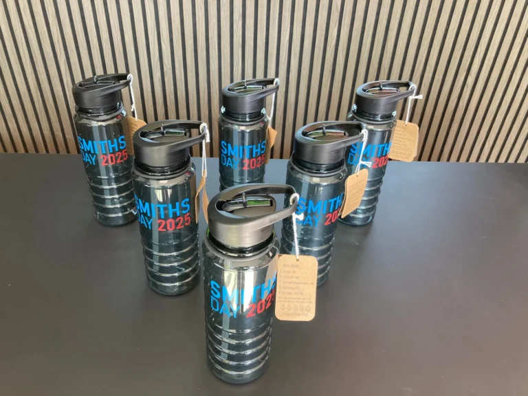 Six Smiths Day 2025 branded reusable water bottles