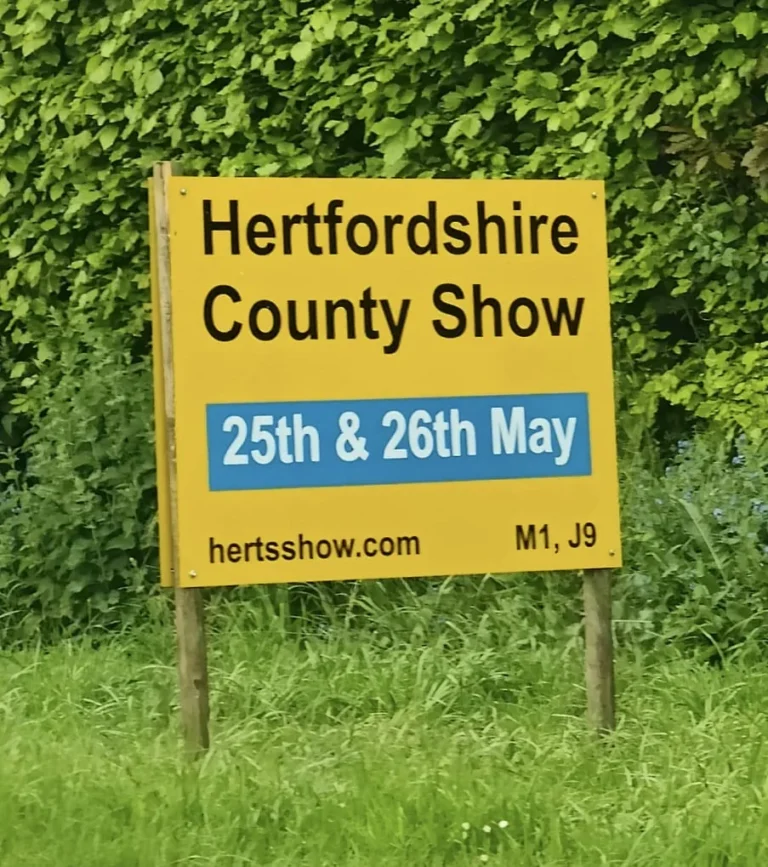 Hertfordshire County Show sign advertising dates, 25th and 26th May