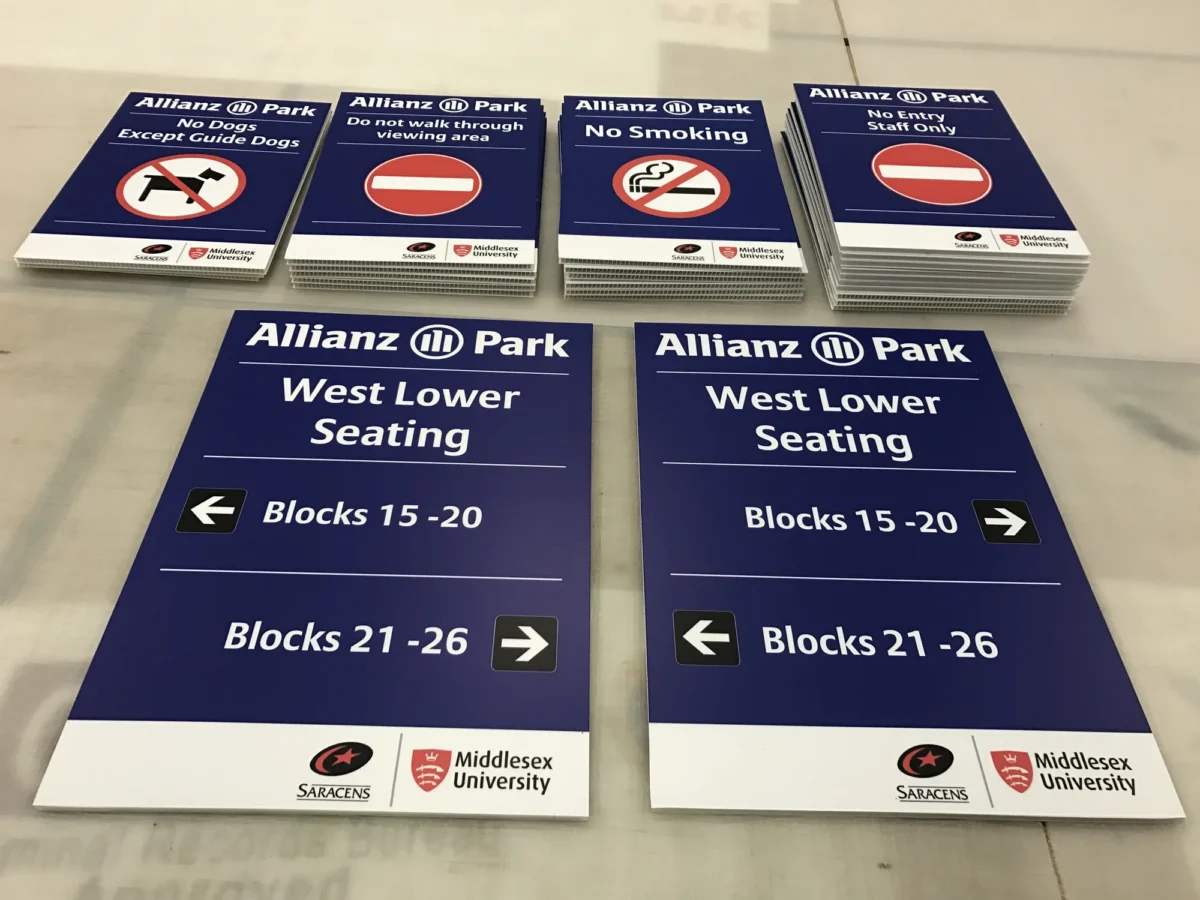 Allianz Park signage for seating directions and visitor restrictions