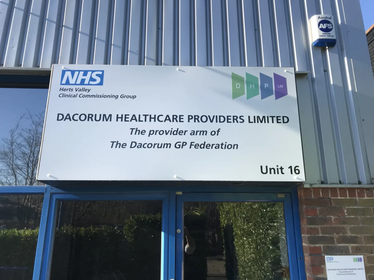 Dacorum Healthcare Providers Limited sign at Unit 16