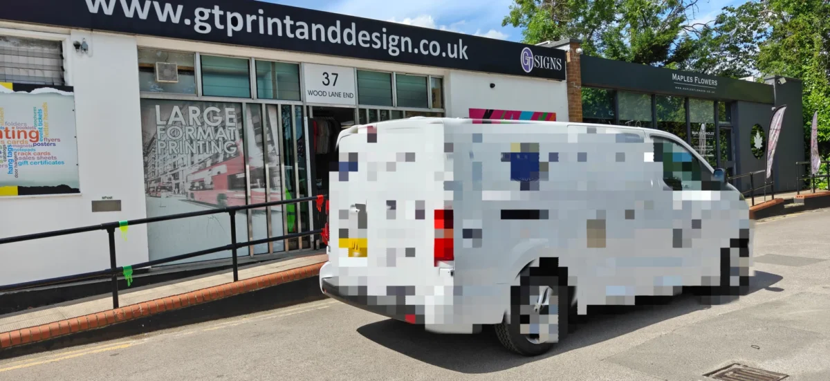 White van outside GT Print and Design shop