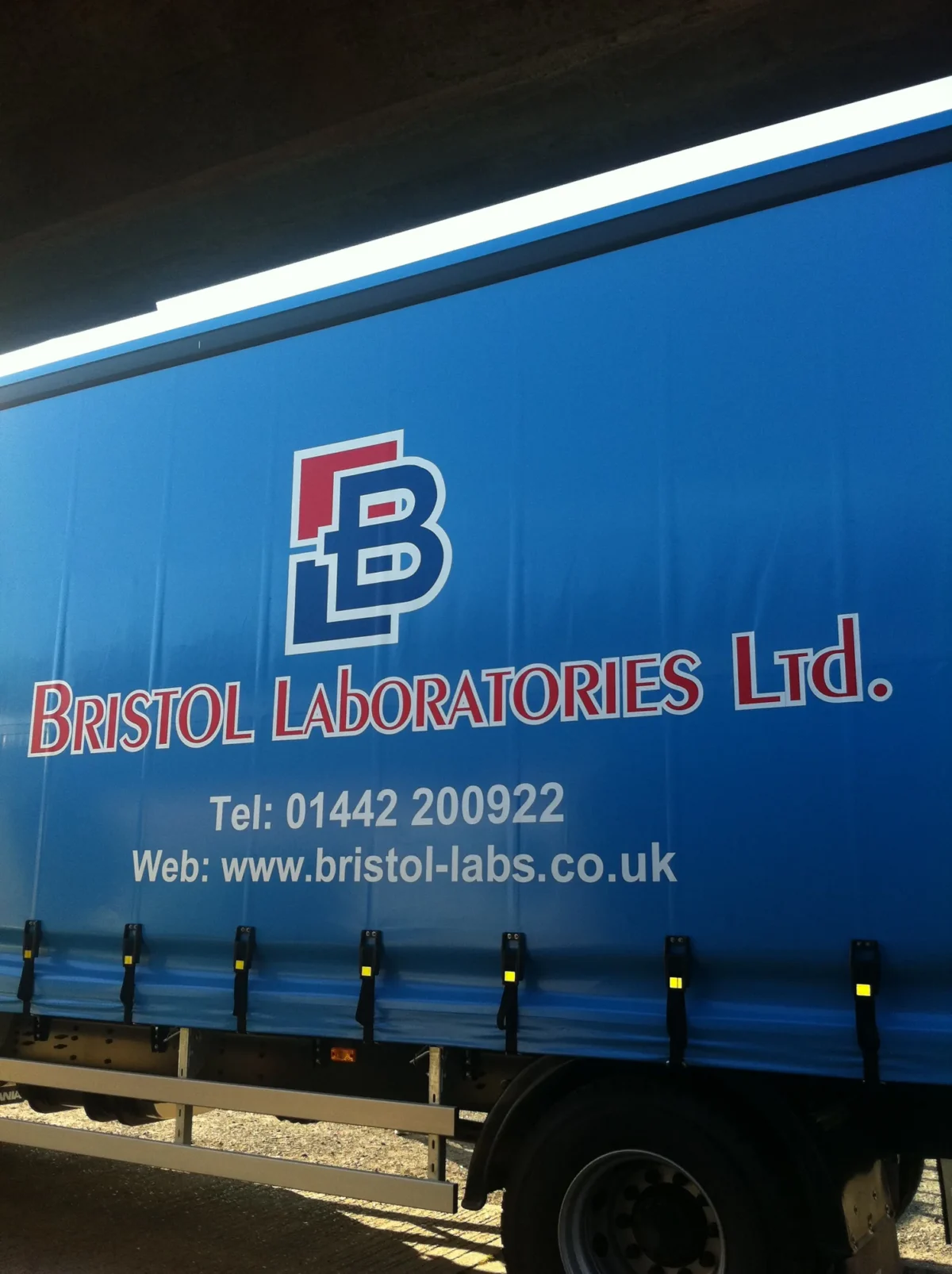 Blue Bristol Laboratories Ltd delivery lorry with company branding